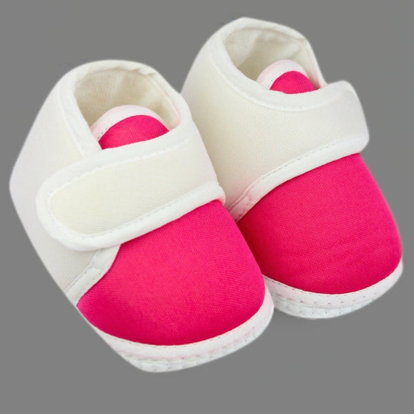 0 To 6 Months Baby Boys & Baby Girls Velcro Cotton Shoe/Booties (White,Rani)-BTB4978