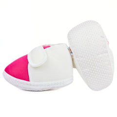 0 To 6 Months Baby Boys & Baby Girls Velcro Cotton Shoe/Booties (White,Rani)-BTB4978