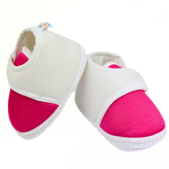 0 To 6 Months Baby Boys & Baby Girls Velcro Cotton Shoe/Booties (White,Rani)-BTB4978