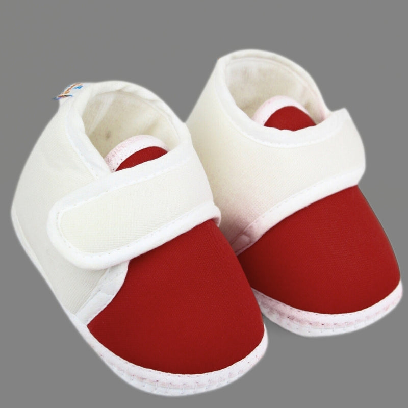 0 To 6 Months Baby Boys & Baby Girls Velcro Cotton Shoe/Booties (White,Maroon)-BTB4979