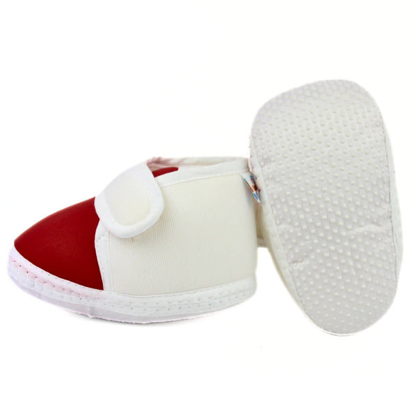 0 To 6 Months Baby Boys & Baby Girls Velcro Cotton Shoe/Booties (White,Maroon)-BTB4979