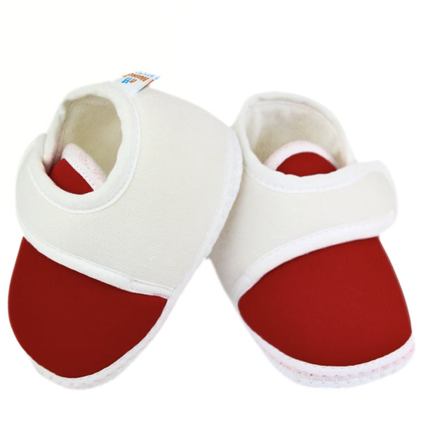 0 To 6 Months Baby Boys & Baby Girls Velcro Cotton Shoe/Booties (White,Maroon)-BTB4979
