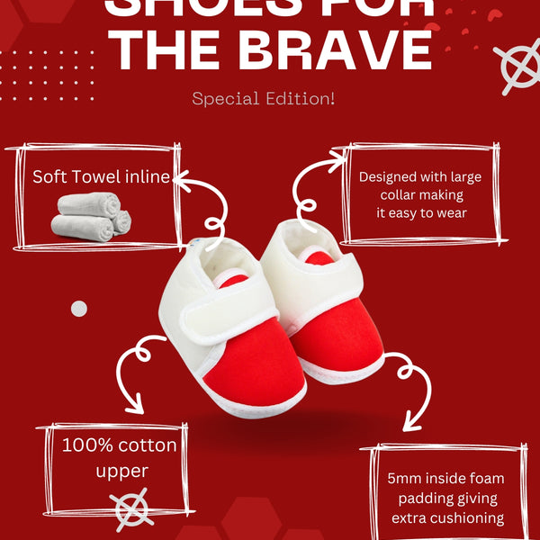 0 To 6 Months Baby Boys & Baby Girls Velcro Cotton Shoe/Booties (White,Red)-BTB4980