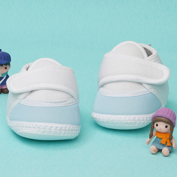0 To 6 Months Baby Boys & Baby Girls Velcro Cotton Shoe/Booties (White,Blue)-BTB4981