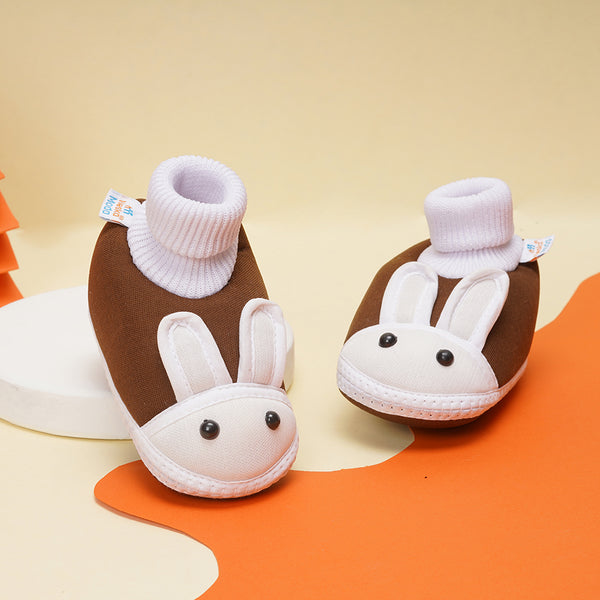 0 To 6 Months Baby Boys & Baby Girls Slip-On Cotton Shoe/Booties (Brown)-BTB4983