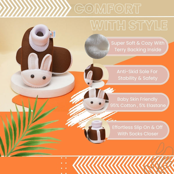 0 To 6 Months Baby Boys & Baby Girls Slip-On Cotton Shoe/Booties (Brown)-BTB4983
