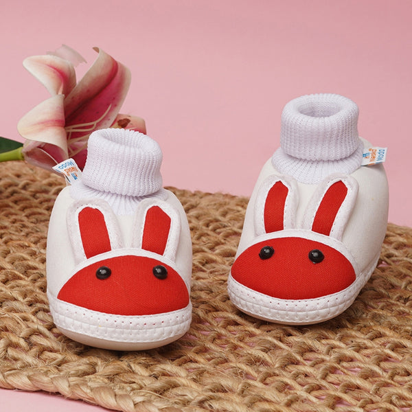0 To 6 Months Baby Boys & Baby Girls Slip-On Cotton Shoe/Booties (White,Red)-BTB4985