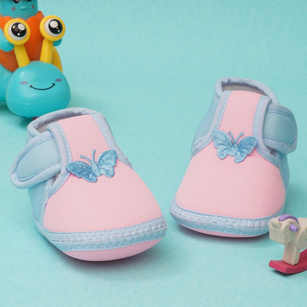 0 To 6 Months Baby Girls Velcro Cotton Shoe/Booties (Baby Pink,Blue)-BTB4986