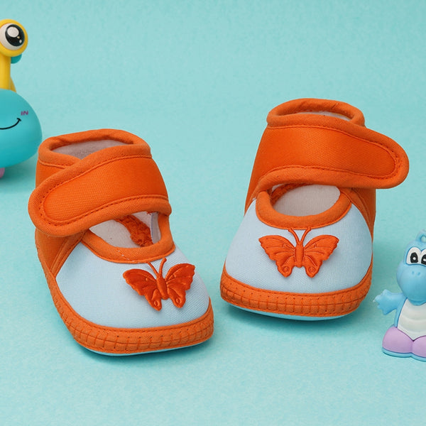 0 To 6 Months Baby Girls Velcro Cotton Shoe/Booties (Orange,Blue)-BTB4990