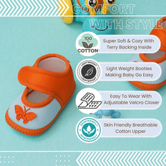 0 To 6 Months Baby Girls Velcro Cotton Shoe/Booties (Orange,Blue)-BTB4990