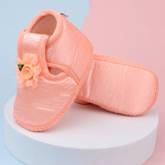 0 To 6 Months Baby Girls Satin Floral Newborn Booties (Orange)-BTB5193
