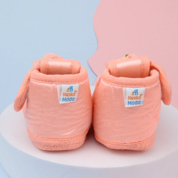 0 To 6 Months Baby Girls Satin Floral Newborn Booties (Orange)-BTB5193