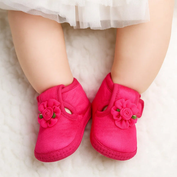 0 To 6 Months Baby Girls Satin Floral Newborn Booties (Rani)-BTB5194