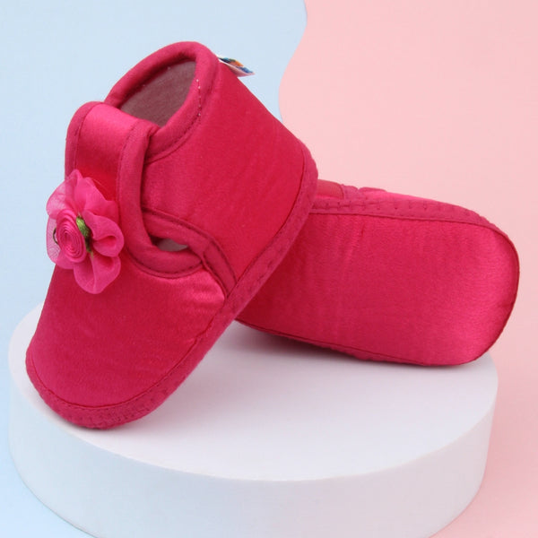 0 To 6 Months Baby Girls Satin Floral Newborn Booties (Rani)-BTB5194