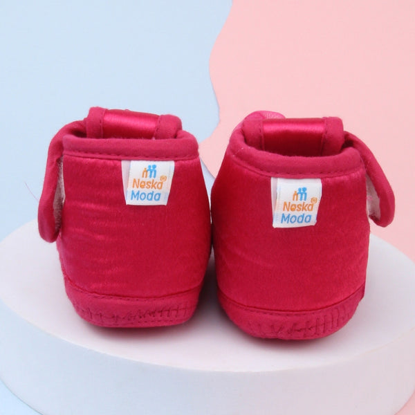 0 To 6 Months Baby Girls Satin Floral Newborn Booties (Rani)-BTB5194