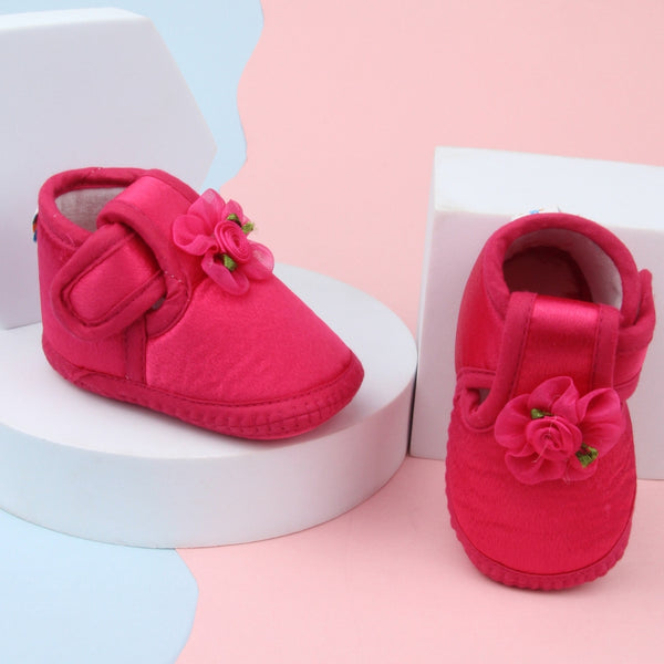 0 To 6 Months Baby Girls Satin Floral Newborn Booties (Rani)-BTB5194