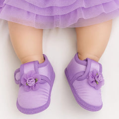 0 To 6 Months Baby Girls Satin Floral Newborn Booties (Purple)-BTB5195