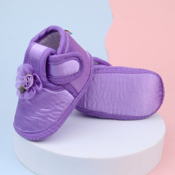 0 To 6 Months Baby Girls Satin Floral Newborn Booties (Purple)-BTB5195
