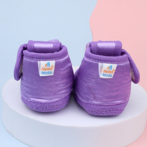 0 To 6 Months Baby Girls Satin Floral Newborn Booties (Purple)-BTB5195
