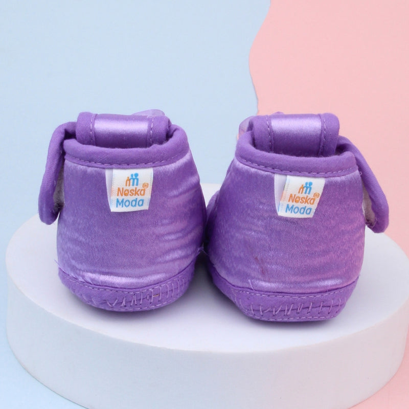 0 To 6 Months Baby Girls Satin Floral Newborn Booties (Purple)-BTB5195