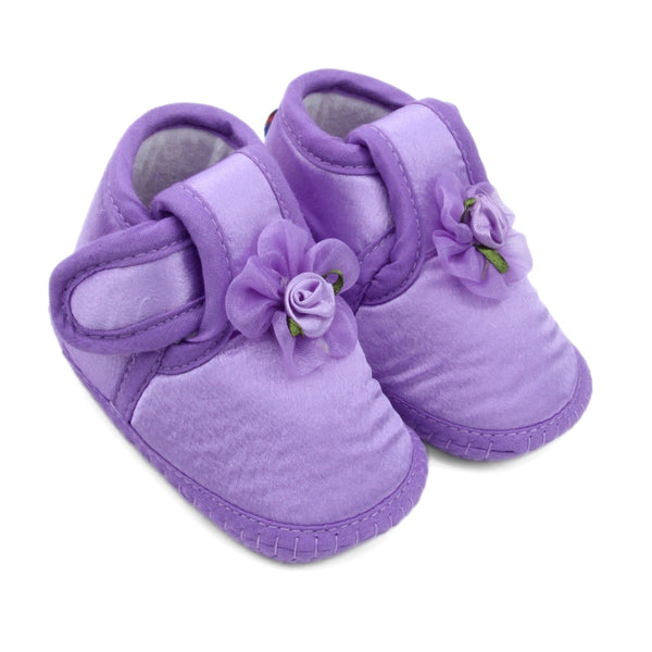 0 To 6 Months Baby Girls Satin Floral Newborn Booties (Purple)-BTB5195