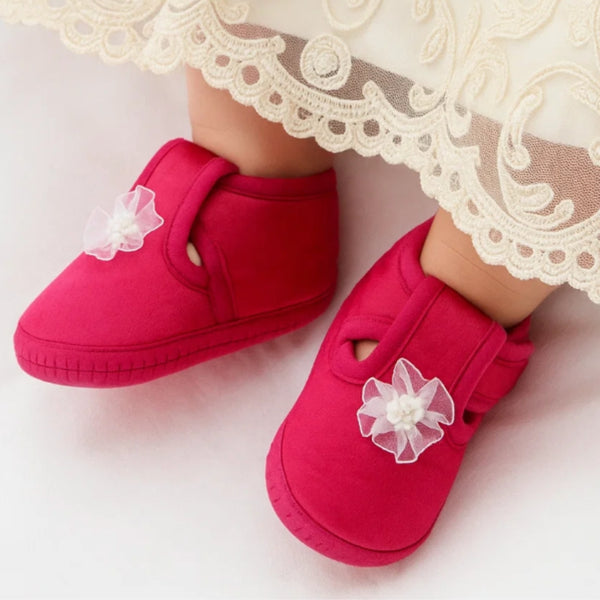 0 To 6 Months Baby Girls Satin Floral Newborn Booties (Rani)-BTB5196
