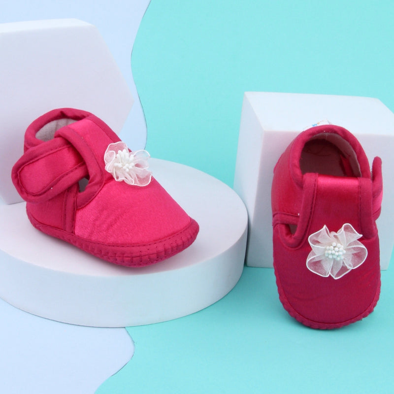 0 To 6 Months Baby Girls Satin Floral Newborn Booties (Rani)-BTB5196