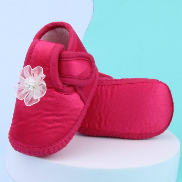 0 To 6 Months Baby Girls Satin Floral Newborn Booties (Rani)-BTB5196