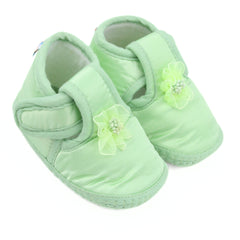 0 To 6 Months Baby Girls Satin Floral Newborn Booties (Green)-BTB5197