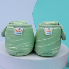 0 To 6 Months Baby Girls Satin Floral Newborn Booties (Green)-BTB5197