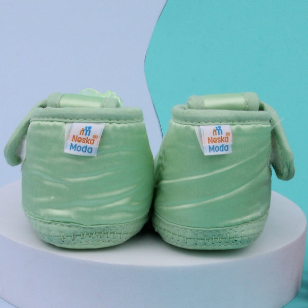 0 To 6 Months Baby Girls Satin Floral Newborn Booties (Green)-BTB5197