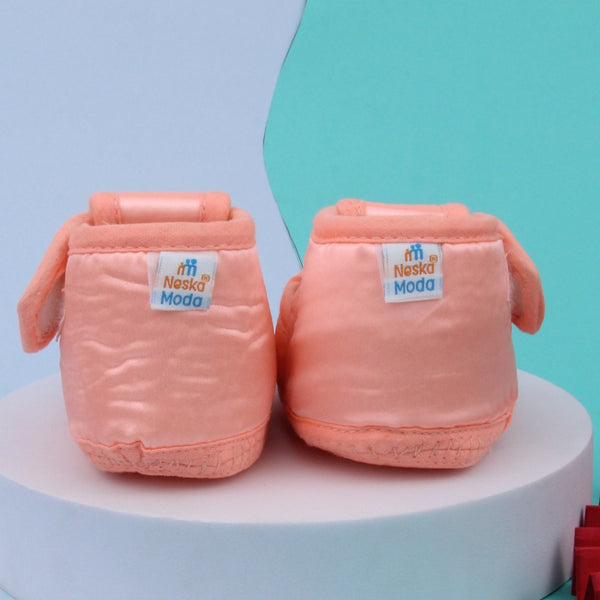 0 To 6 Months Baby Girls Satin Floral Newborn Booties (Orange)-BTB5198