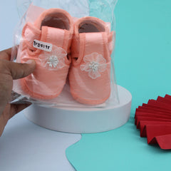 0 To 6 Months Baby Girls Satin Floral Newborn Booties (Orange)-BTB5198