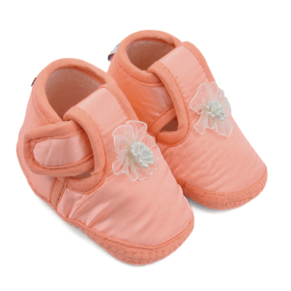 0 To 6 Months Baby Girls Satin Floral Newborn Booties (Orange)-BTB5198