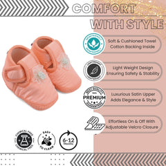 0 To 6 Months Baby Girls Satin Floral Newborn Booties (Orange)-BTB5198