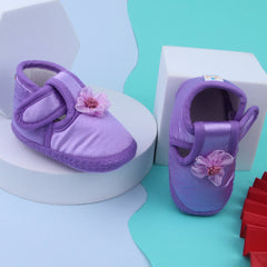 0 To 6 Months Baby Girls Satin Floral Newborn Booties (Purple)-BTB5199