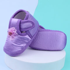 0 To 6 Months Baby Girls Satin Floral Newborn Booties (Purple)-BTB5199