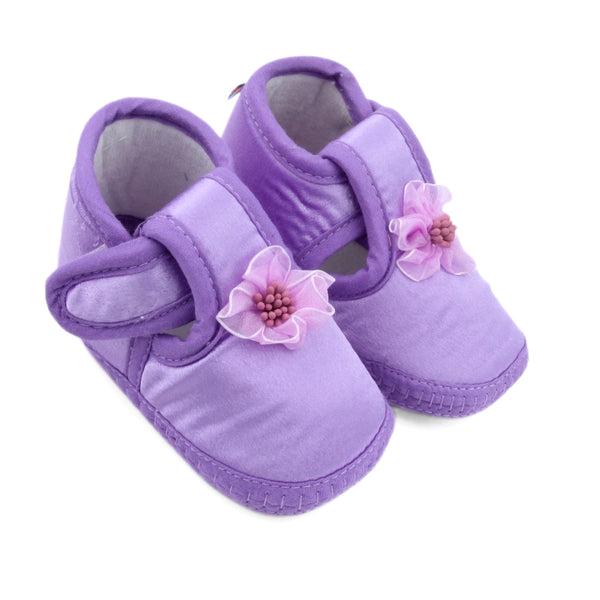 0 To 6 Months Baby Girls Satin Floral Newborn Booties (Purple)-BTB5199