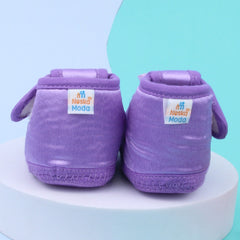 0 To 6 Months Baby Girls Satin Floral Newborn Booties (Purple)-BTB5199