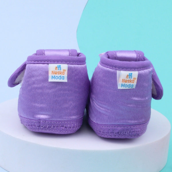 0 To 6 Months Baby Girls Satin Floral Newborn Booties (Purple)-BTB5199