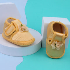 0 To 6 Months Baby Girls Satin Floral Newborn Booties (Yellow)-BTB5217