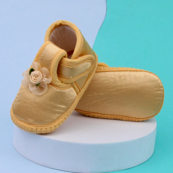 0 To 6 Months Baby Girls Satin Floral Newborn Booties (Yellow)-BTB5217