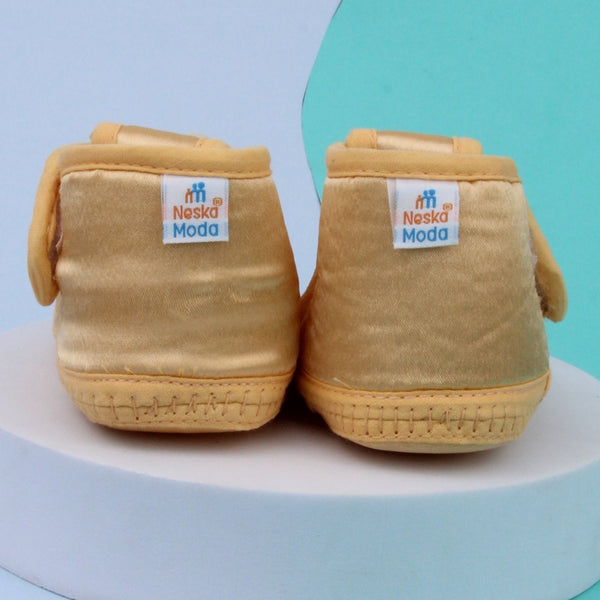 0 To 6 Months Baby Girls Satin Floral Newborn Booties (Yellow)-BTB5217