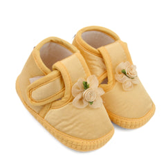 0 To 6 Months Baby Girls Satin Floral Newborn Booties (Yellow)-BTB5217