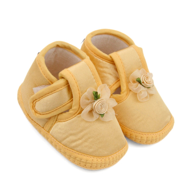 0 To 6 Months Baby Girls Satin Floral Newborn Booties (Yellow)-BTB5217