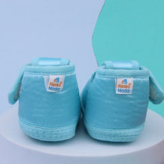 0 To 6 Months Baby Girls Satin Floral Newborn Booties (Sky Blue)-BTB5218