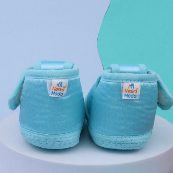 0 To 6 Months Baby Girls Satin Floral Newborn Booties (Sky Blue)-BTB5218
