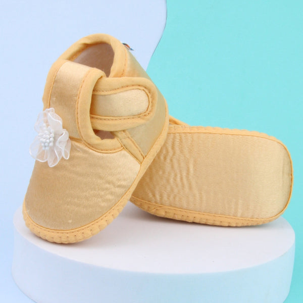 0 To 6 Months Baby Girls Satin Floral Newborn Booties (Yellow)-BTB5219
