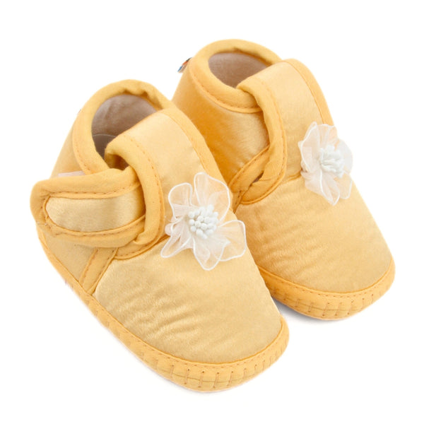 0 To 6 Months Baby Girls Satin Floral Newborn Booties (Yellow)-BTB5219