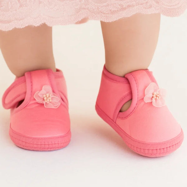 0 To 6 Months Baby Girls Satin Floral Newborn Booties (Light Pink)-BTB5220